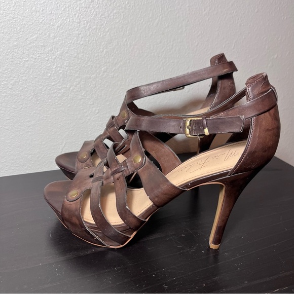 Marc Fisher Shoes - Marc Fisher Brown Leather Gladiator Platform Heels Straps Cage Sandals size 8.5